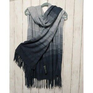 White House Black Market Cardigan Sweater Womens XS/S Blue Ombre Fringe Shawl